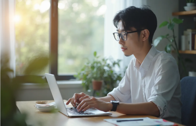 노트북으로 구글 SEO 교육 내용을 바탕으로 키워드를 검색하는 모습